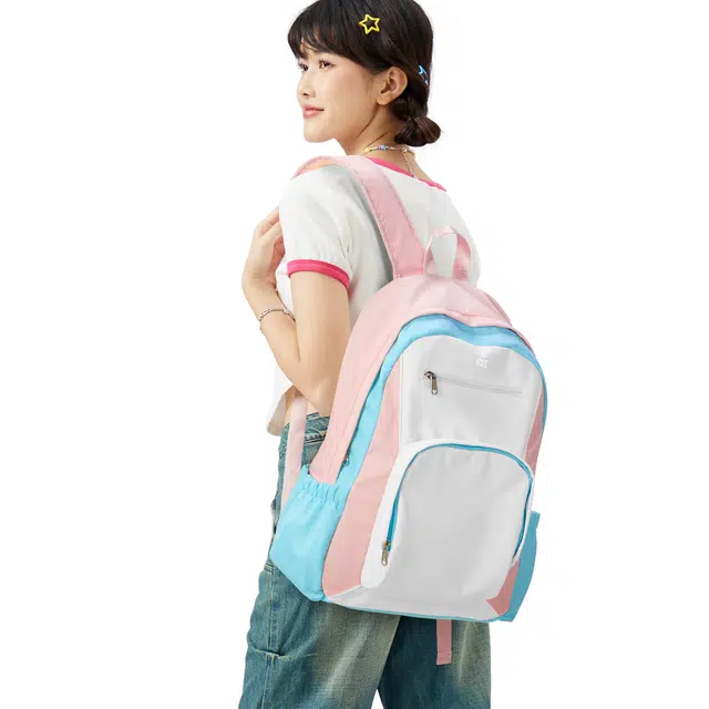 轻骑者 韩版百搭书包女高中生高颜值大学生撞色小众大容量通勤出游背包男 织物 双肩包旅行包电脑包 常规 男女同款情侣款 多色