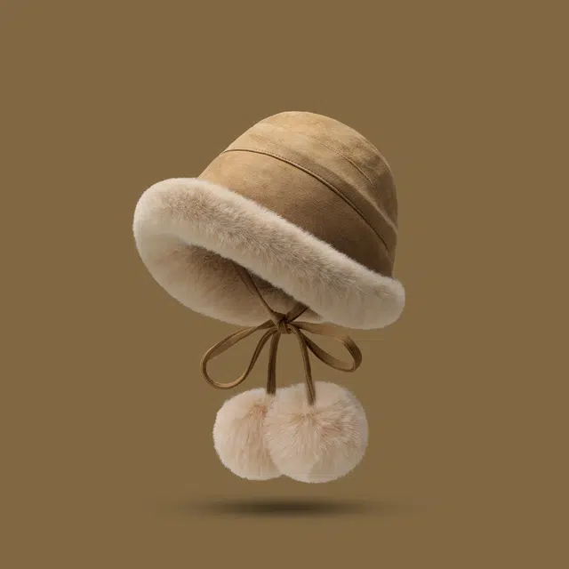 稻草人 秋冬甜美可爱百搭毛绒盆帽显脸小 加绒保暖防风 麂皮绒 渔夫帽 女款