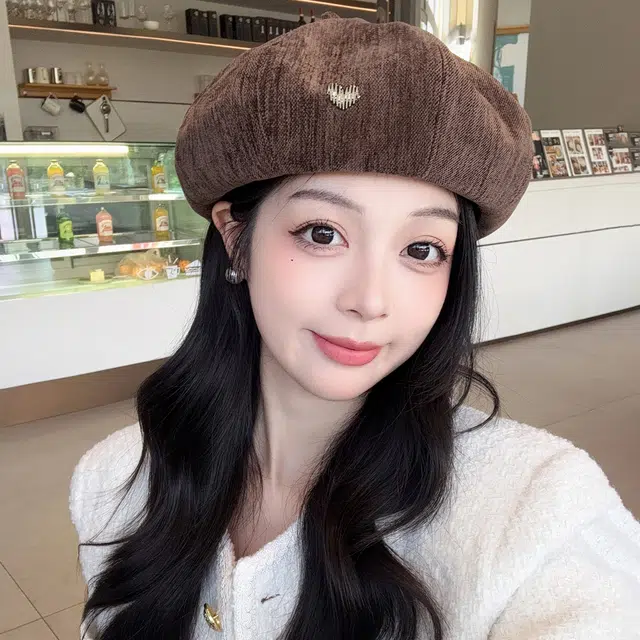 稻草人 韩系甜美可爱爱心 百搭纯色显脸小 涤纶 贝雷帽 女款