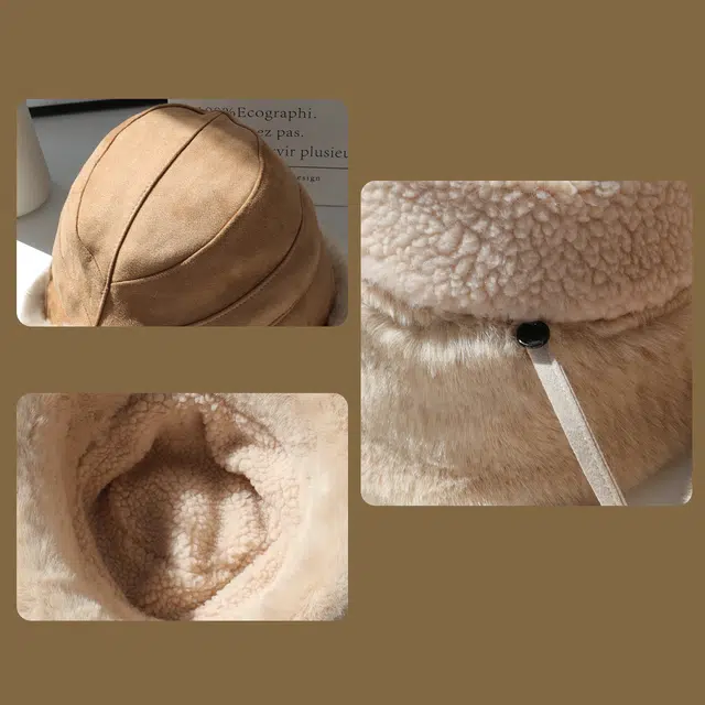 稻草人 秋冬甜美可爱百搭毛绒盆帽显脸小 加绒保暖防风 麂皮绒 渔夫帽 女款