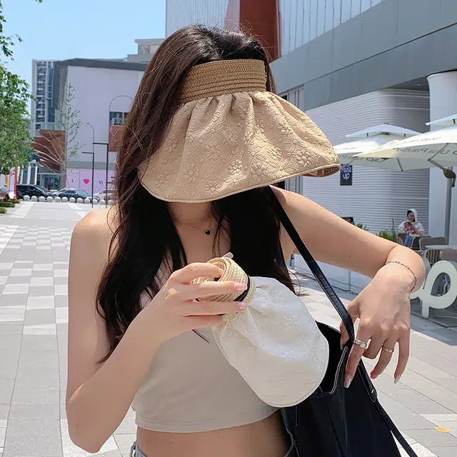 稻草人 大檐遮阳贝壳帽 夏季遮脸防紫外线 显脸小韩系百搭 聚酯纤维 防晒帽 女款