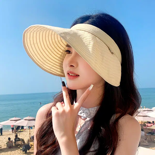 稻草人 夏季大檐空顶遮阳帽 防紫外线 百搭显脸小 聚酯纤维 防晒帽 女款