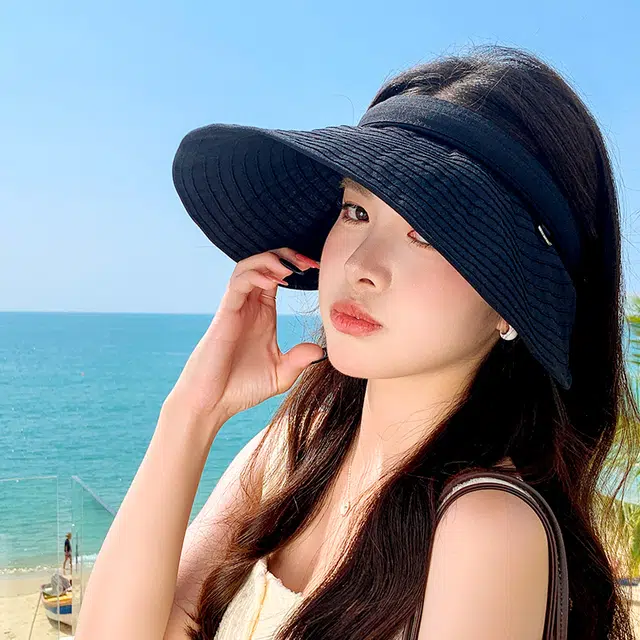稻草人 夏季大檐空顶遮阳帽 防紫外线 百搭显脸小 聚酯纤维 防晒帽 女款