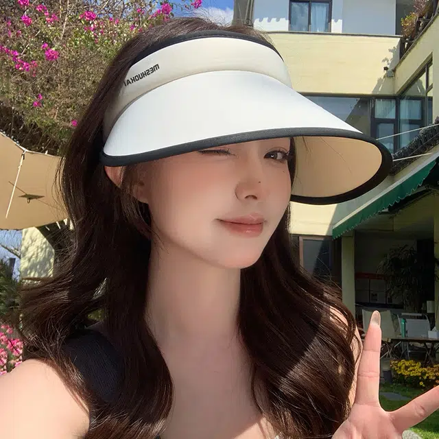 稻草人 夏季大帽檐遮阳空顶帽防紫外线 显脸小简约百搭 冰丝 防晒帽 女款