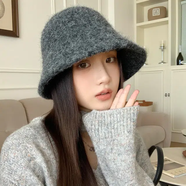 稻草人 韩版纯色毛绒水桶帽 高级感保暖百搭素颜显脸小 聚酯纤维 渔夫帽 女款