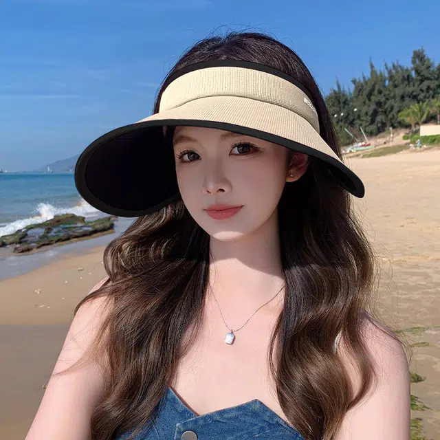 稻草人 大帽檐遮脸遮阳空顶 防紫外线 韩版简约 锦纶 防晒帽 女款