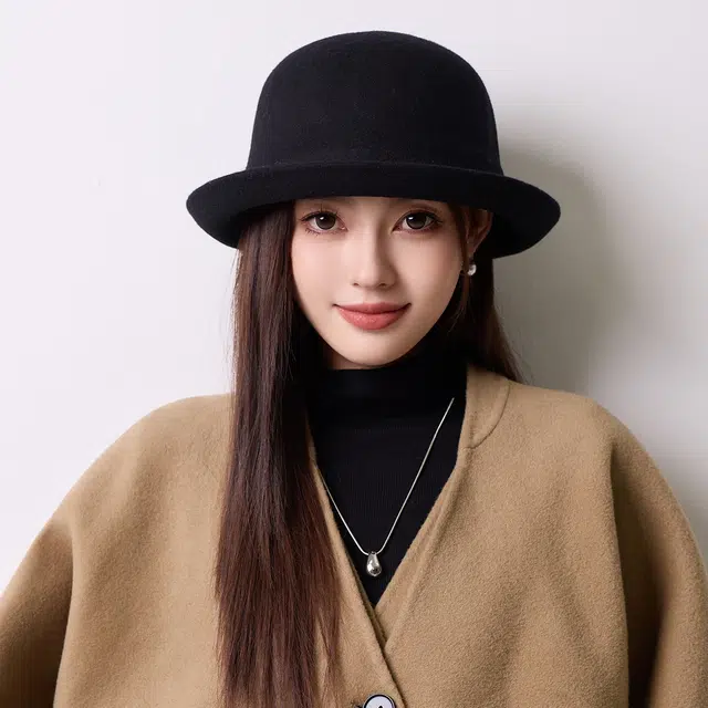 稻草人 时尚优雅卷边小盆帽 韩版复古赫本风 显脸小 羊毛 渔夫帽 女款