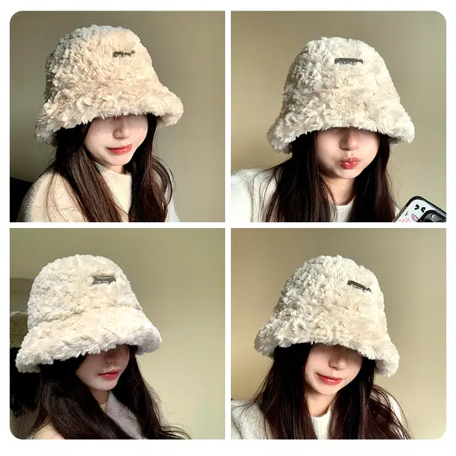 稻草人 韩版甜美可爱显脸小毛绒盆帽 保暖素颜百搭 涤纶 渔夫帽 女款