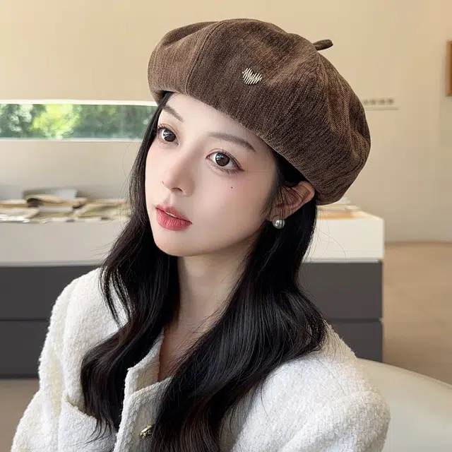 稻草人 韩系甜美可爱爱心 百搭纯色显脸小 涤纶 贝雷帽 女款