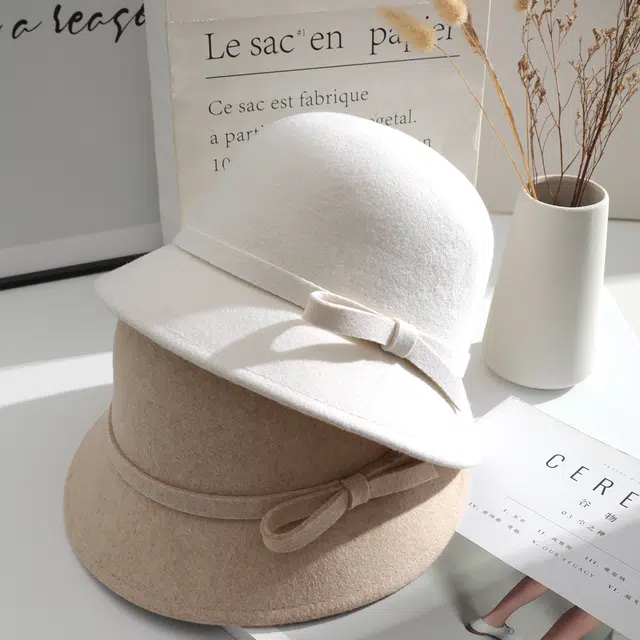 稻草人 韩版时尚优雅高级感 百搭潮流纯色 显脸小 羊毛 渔夫帽 女款