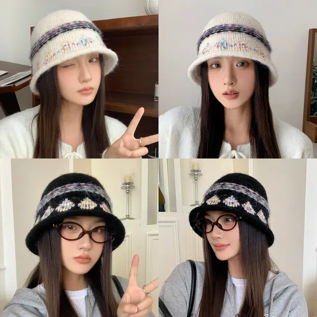 稻草人 韩版时尚可爱盆帽显脸小 秋冬保暖素颜百搭 聚酯纤维 渔夫帽 女款