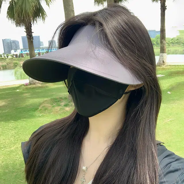 稻草人 夏季无痕一体空顶帽 大帽檐遮阳防紫外线 简约百搭显脸小 锦纶 防晒帽 女款