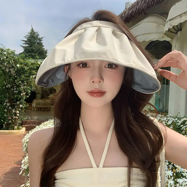 稻草人 夏季防紫外线空顶太阳帽 韩系百搭显脸小 大帽檐 可折叠 涤纶 防晒帽 女款