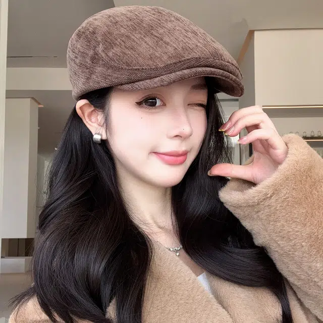 稻草人 英伦风复古报童帽 纯色百搭日系前进帽 涤纶 贝雷帽 女款