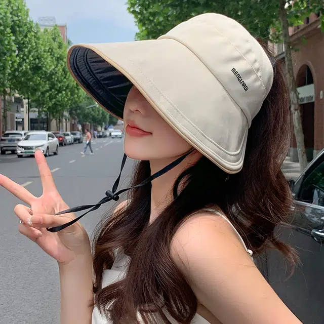 稻草人 夏季大帽檐遮脸遮阳 防紫外线 简约百搭韩系 可扎马尾 半空顶 聚酯纤维 防晒帽 女款