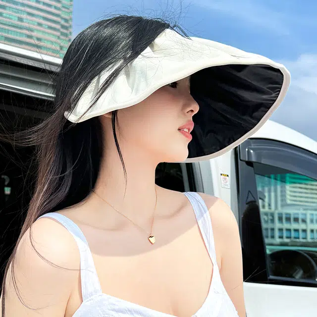 稻草人 夏季遮阳帽空顶贝壳太阳帽防紫外线黑胶大檐帽子 百搭简约显脸小 锦纶 防晒帽 女款