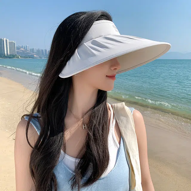 稻草人 大檐空顶贝壳帽 夏季遮阳防防紫外线 简约百搭 显脸小 可扎马尾 聚酯纤维 防晒帽 女款