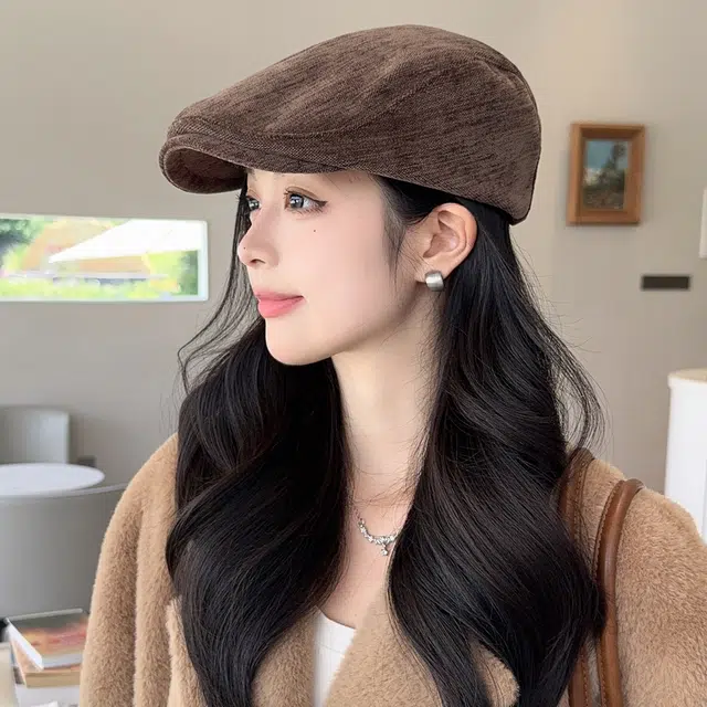 稻草人 英伦风复古报童帽 纯色百搭日系前进帽 涤纶 贝雷帽 女款