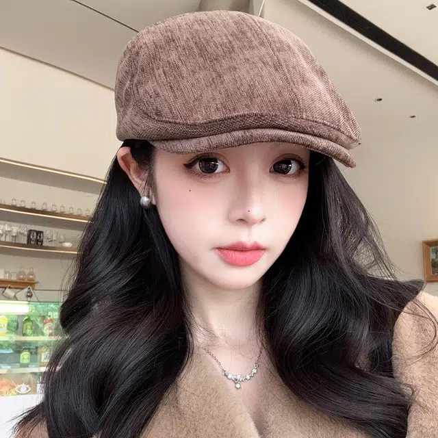 稻草人 英伦风复古报童帽 纯色百搭日系前进帽 涤纶 贝雷帽 女款