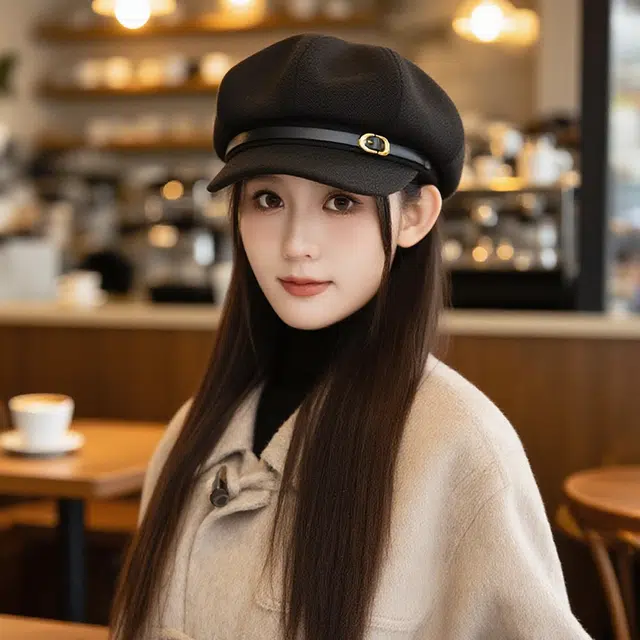 稻草人 秋冬经典百搭复古八角蓓蕾帽 日系时尚显脸小文艺报童帽 聚酯纤维 贝雷帽 女款