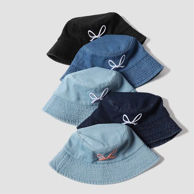 稻草人 日系时尚百搭蝴蝶显脸小 休闲简约文艺风 牛仔布 渔夫帽 女款