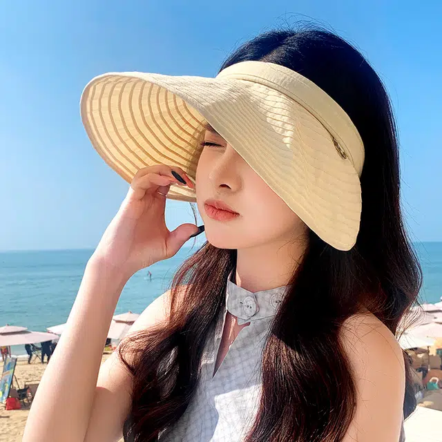 稻草人 夏季大檐空顶遮阳帽 防紫外线 百搭显脸小 聚酯纤维 防晒帽 女款