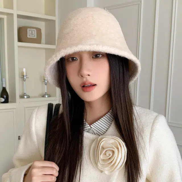 稻草人 毛绒绒保暖盆帽显脸小韩版简约百搭 涤纶 渔夫帽 女款