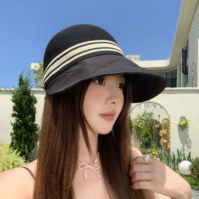 稻草人 拼色镂空透气夏季百搭时尚显脸小 遮阳防紫外线 聚酯纤维 防晒帽 女款