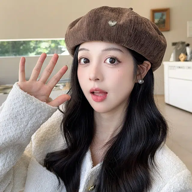 稻草人 韩系甜美可爱爱心 百搭纯色显脸小 涤纶 贝雷帽 女款