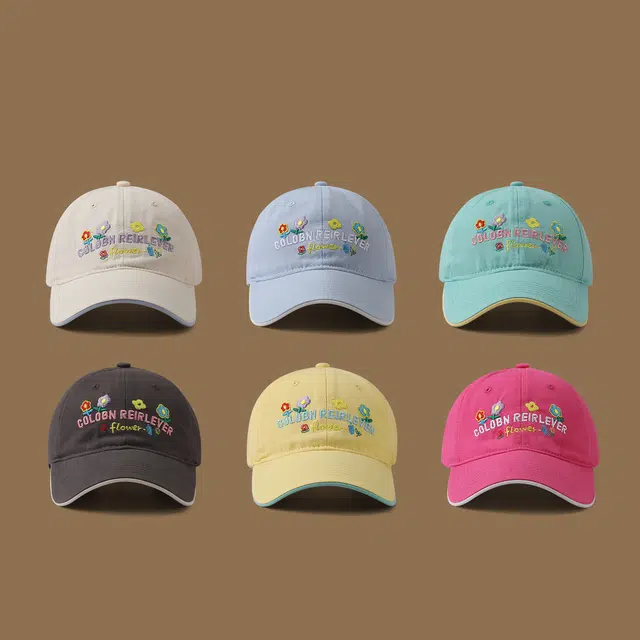 稻草人 韩版甜美可爱 显脸小 简约休闲百搭 刺绣字母小花 棉 鸭舌帽 女款