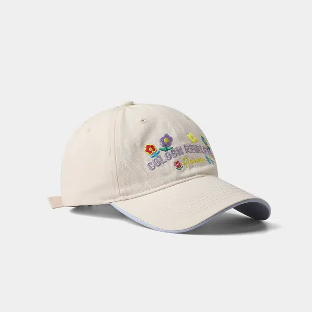 稻草人 韩版甜美可爱 显脸小 简约休闲百搭 刺绣字母小花 棉 鸭舌帽 女款