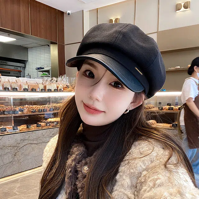 稻草人 秋冬韩系百搭显脸小八角帽 英伦复古文艺风  聚酯纤维 贝雷帽 女款