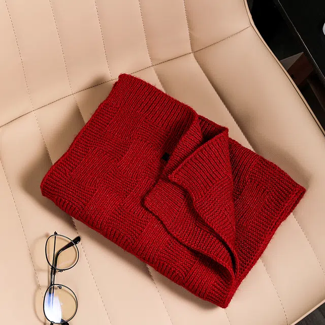 稻草人 红色高级感保暖针织韩系氛围感 腈纶 绒线围巾 男女同款情侣款