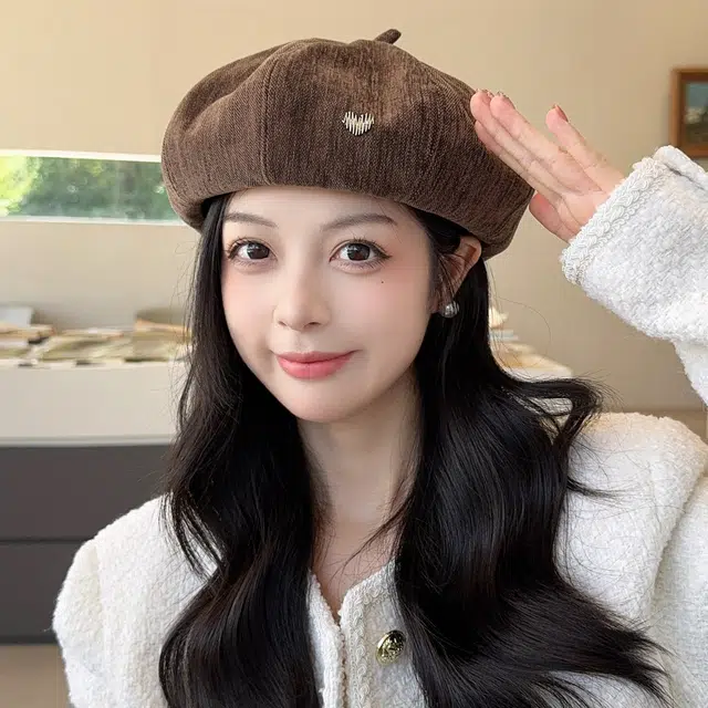 稻草人 韩系甜美可爱爱心 百搭纯色显脸小 涤纶 贝雷帽 女款