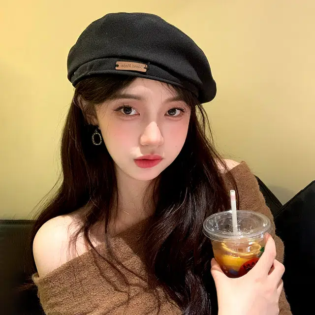 稻草人 休闲复古画家显脸小韩版百搭蓓蕾八角帽 棉 贝雷帽 女款