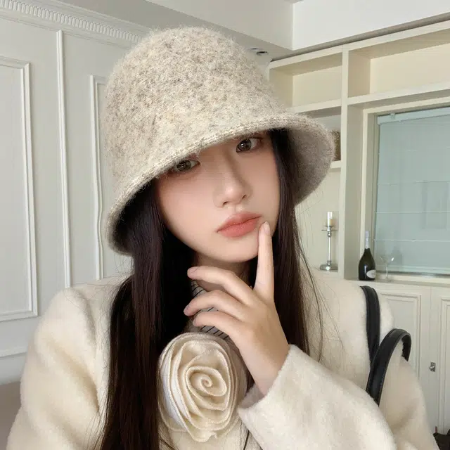 稻草人 韩版纯色毛绒高级感百搭素颜显脸小 聚酯纤维 渔夫帽 女款