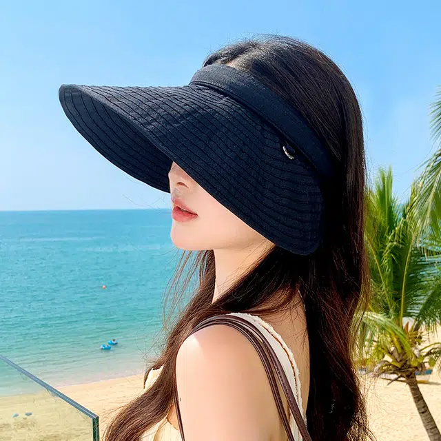稻草人 夏季大檐空顶遮阳帽 防紫外线 百搭显脸小 聚酯纤维 防晒帽 女款