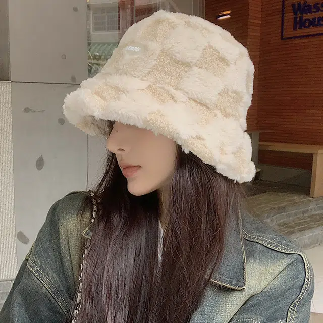 稻草人 百搭时尚显脸小保暖加厚格子 聚酯纤维 渔夫帽 女款