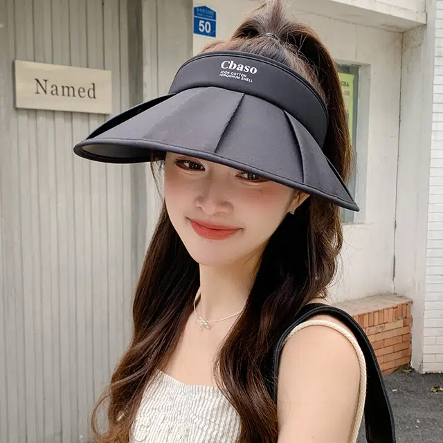 稻草人 夏季遮脸遮阳防紫外线 简约休闲 显脸小 大帽檐空顶 涤纶 防晒帽 女款