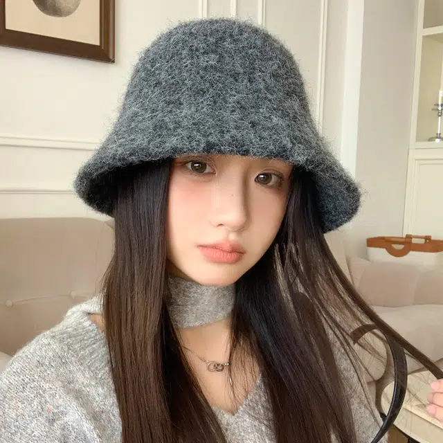 稻草人 韩版纯色毛绒水桶帽 高级感保暖百搭素颜显脸小 聚酯纤维 渔夫帽 女款