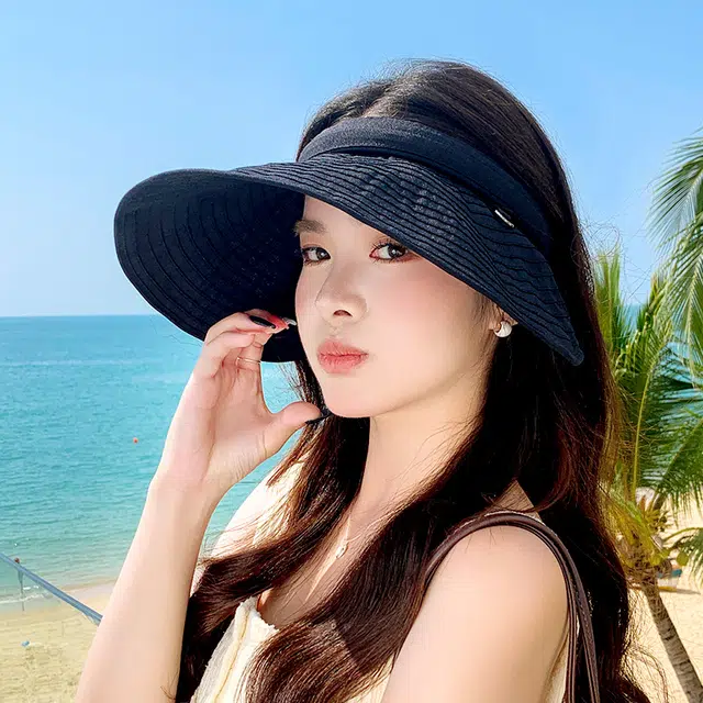 稻草人 夏季大檐空顶遮阳帽 防紫外线 百搭显脸小 聚酯纤维 防晒帽 女款