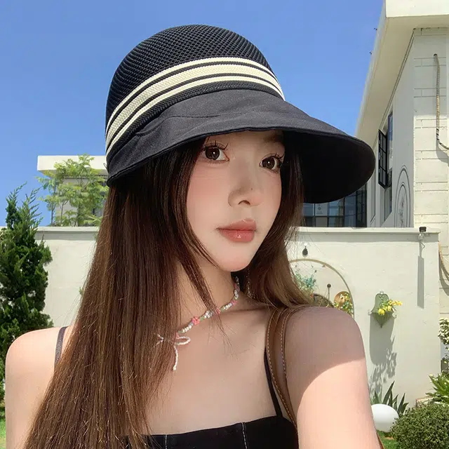 稻草人 拼色镂空透气夏季百搭时尚显脸小 遮阳防紫外线 聚酯纤维 防晒帽 女款