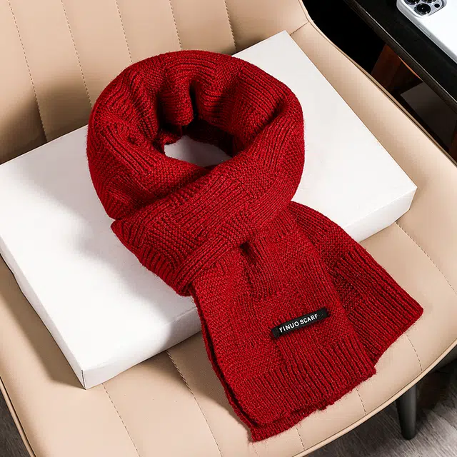 稻草人 红色高级感保暖针织韩系氛围感 腈纶 绒线围巾 男女同款情侣款