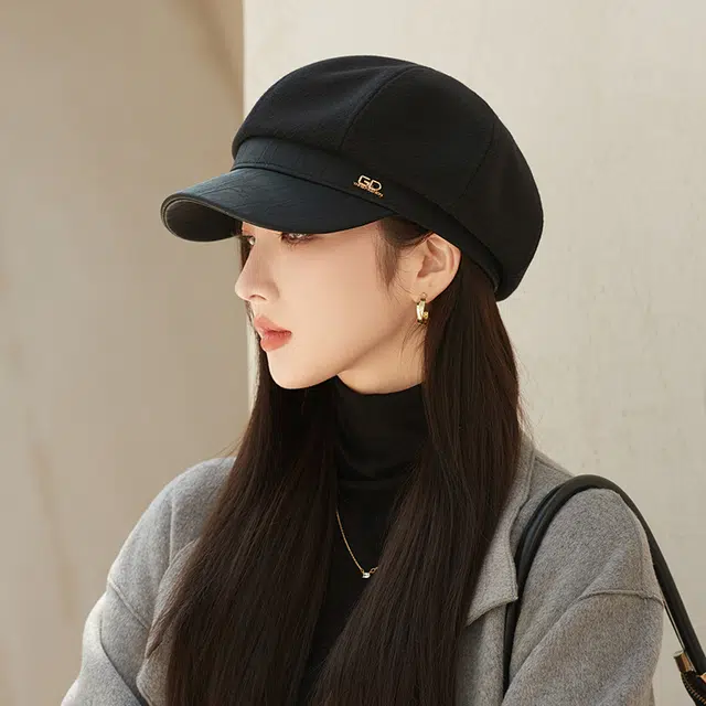 稻草人 韩版八角帽 气质时尚显脸小简约文艺复古画家帽 涤纶 贝雷帽 女款