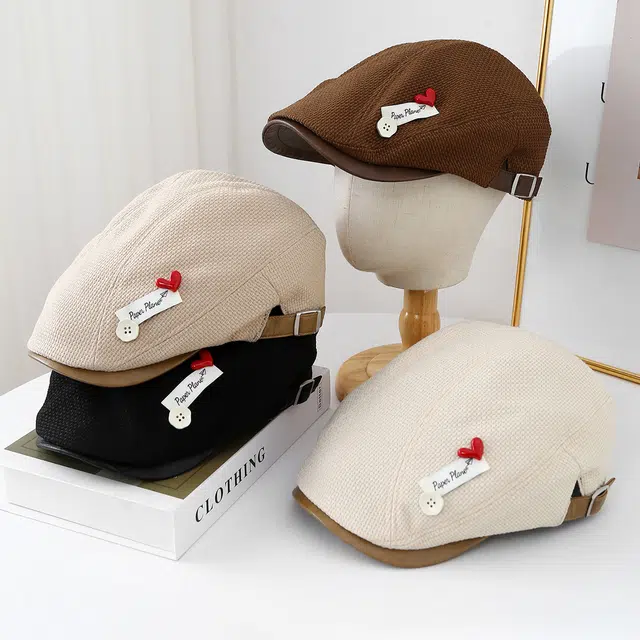 稻草人 韩版甜美可爱百搭前进帽 休闲简约显脸小 时尚文艺 聚酯纤维 贝雷帽 女款