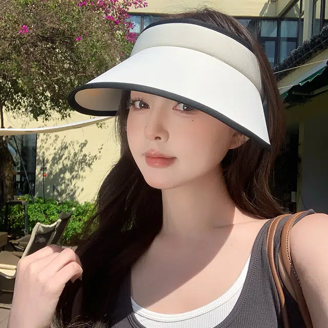稻草人 夏季大帽檐遮阳空顶帽防紫外线 显脸小简约百搭 冰丝 防晒帽 女款