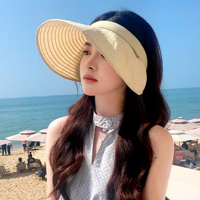 稻草人 夏季大檐空顶遮阳帽 防紫外线 百搭显脸小 聚酯纤维 防晒帽 女款