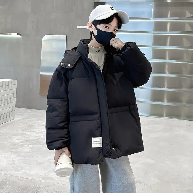 木木屋 时尚洋气潮酷百搭连帽纯色长袖羽绒服 青少年