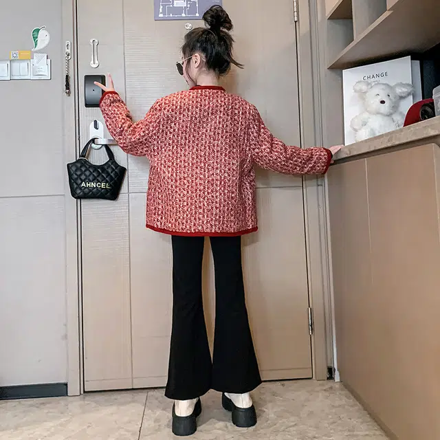 木木屋 时尚洋气舒适百搭小香风长袖夹克外套 红色 青少年