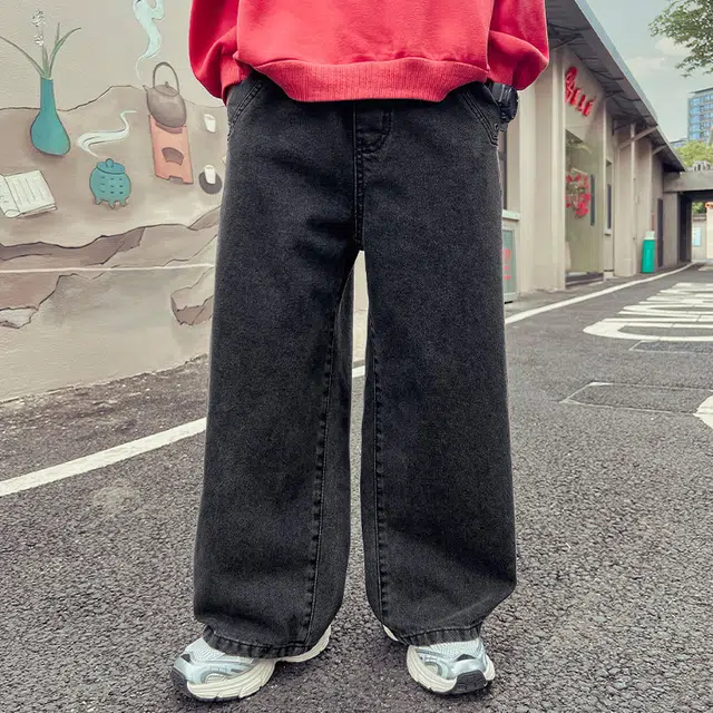木木屋 舒适柔软亲肤洋气百搭松紧腰复古牛仔裤 青少年 黑色